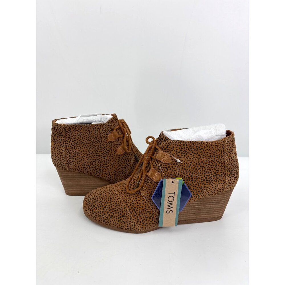 Toms Kala Suede Leather Cheetah Animal Print Wedge Ankle Bootie Boot Tan 9.5 NEW